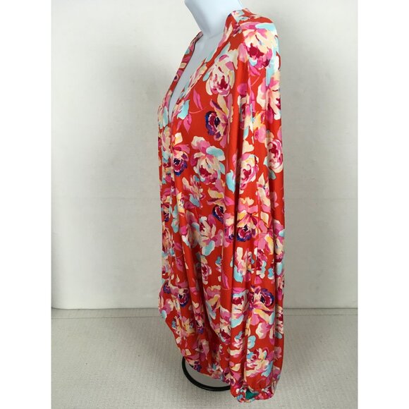 The Pioneer Women Open Front Cardigan Size XXL Red with Pink Blue Yellow Flowers - Picture 5 of 13